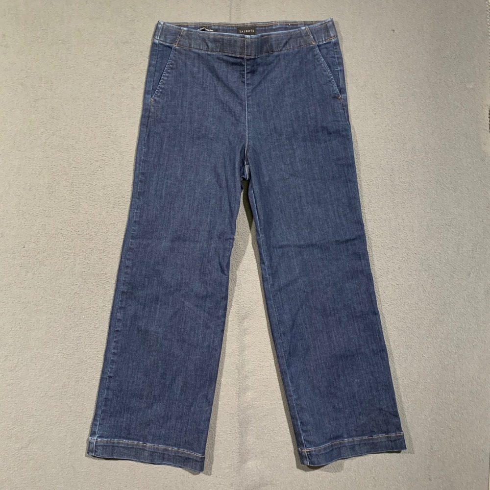 Talbots Pull-On Travel Trouser Jean Womens LP Deauville Wash Wide Leg Stretch